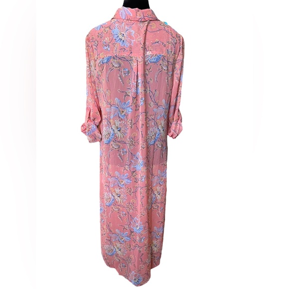 C Wonder Pink Eclectic Cottagecore Artsy Long Sleeve Button Up Duster Tunic Top - Picture 4 of 6